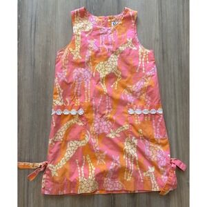 Vintage Lilly Pulitzer Girls Giraffe Safari Print Shift Dress Pink Orange Sz 8
